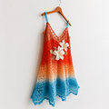 Sunset Tide beach dress crochet pattern — sunset-gradient cotton mesh mini dress with three-tier scalloped lace hem