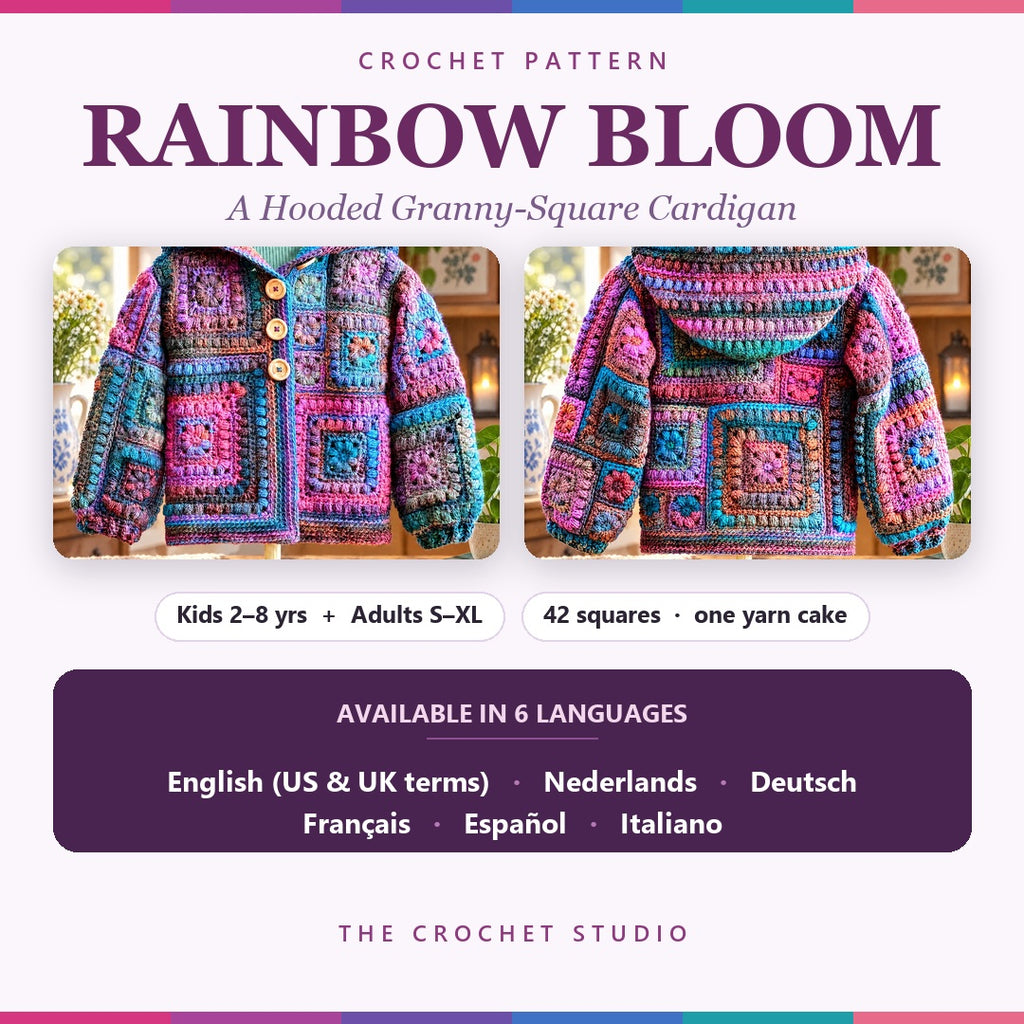 Rainbow Bloom Hooded Cardigan — Crochet Pattern in 6 Languages (PDF)